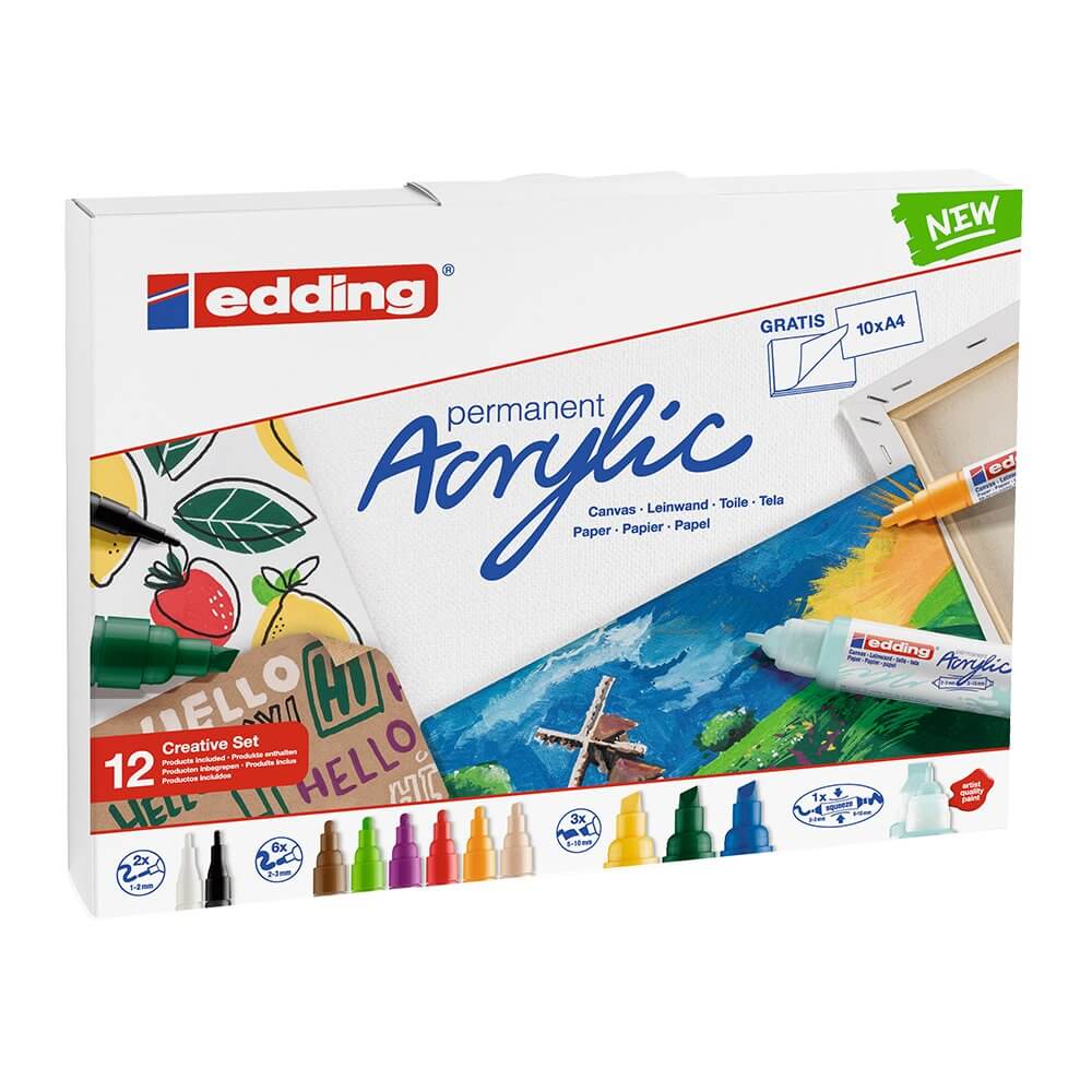 Set creativ Edding, markere acrilice, 12 bucati/set Set creativ Edding, markere acrilice, 12 bucati/set